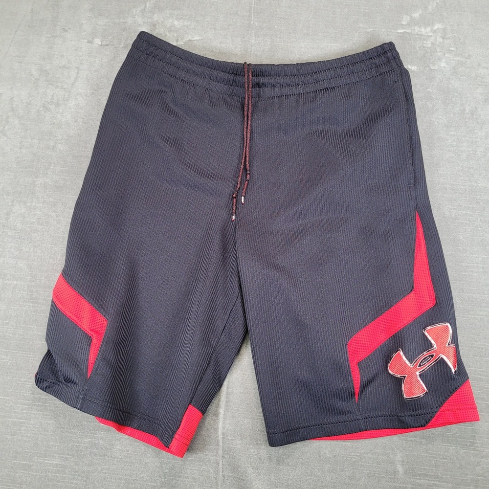 Under Armour Y2K Vintage Mens Black Red Athletic Shorts Size Medium UA‎ Logo Gym